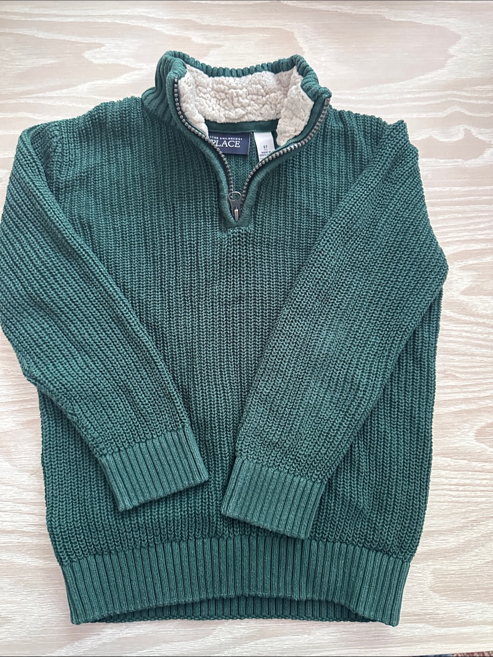 The Children's Place Forest Green Quarter Zip w Sherpa-Lined Collar 5T